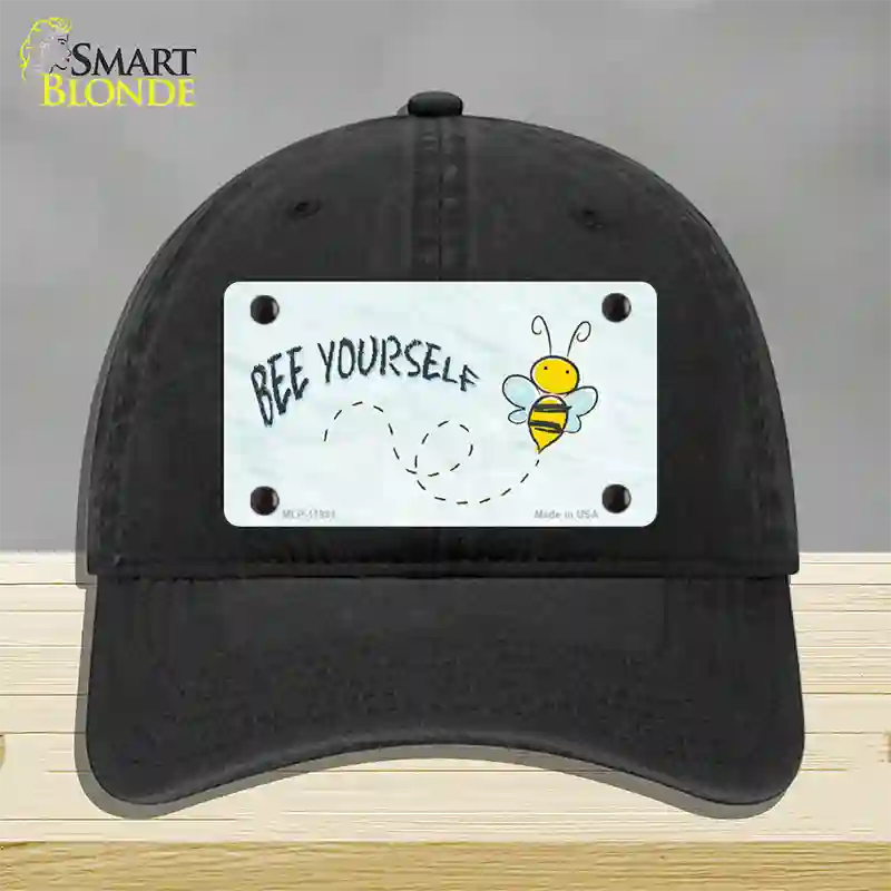 Bee Yourself Novelty License Plate Hat Unconstructed Cotton / Black