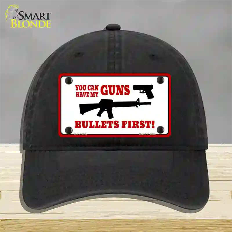 Bullets First Novelty License Plate Hat Unconstructed Cotton / Black