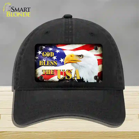 God Bless The USA Novelty License Plate Hat Unconstructed Cotton / Black