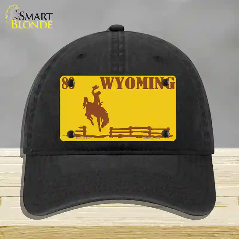 Wyoming Yellow Novelty License Plate Hat Unconstructed Cotton / Black