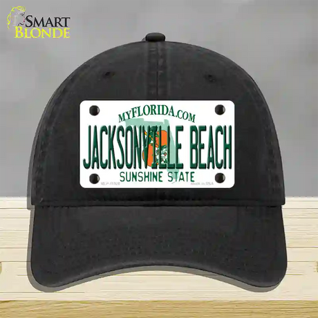 Florida Jacksonville Beach Novelty License Plate Hat Unconstructed Cotton / Black