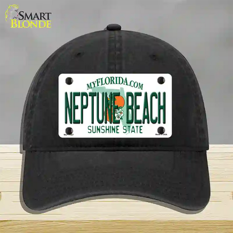 Florida Neptune Beach Novelty License Plate Hat Unconstructed Cotton / Black