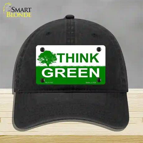 Think Green Novelty License Plate Hat Unconstructed Cotton / Black