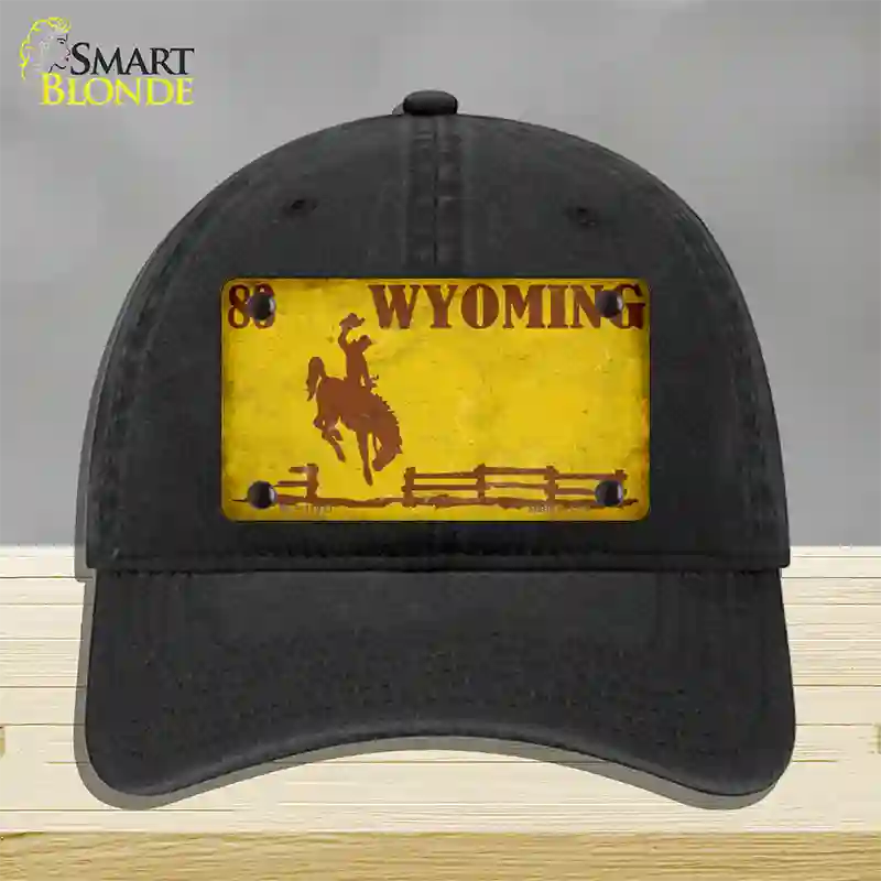 Wyoming Yellow Rusty Novelty License Plate Hat Unconstructed Cotton / Black