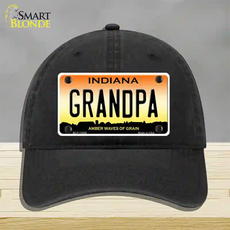 Indiana Grandpa Novelty License Plate Hat Unconstructed Cotton / Black