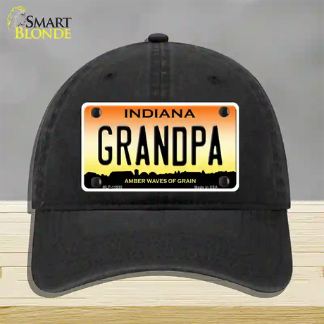 Indiana Grandpa Novelty License Plate Hat Unconstructed Cotton / Black