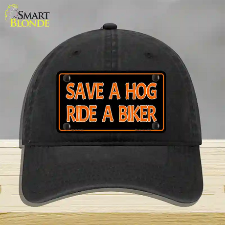 Save A Hog Ride A Biker Novelty License Plate Hat Unconstructed Cotton / Black