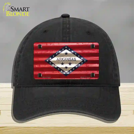 Arkansas Corrugated Flag Novelty License Plate Hat Unconstructed Cotton / Black