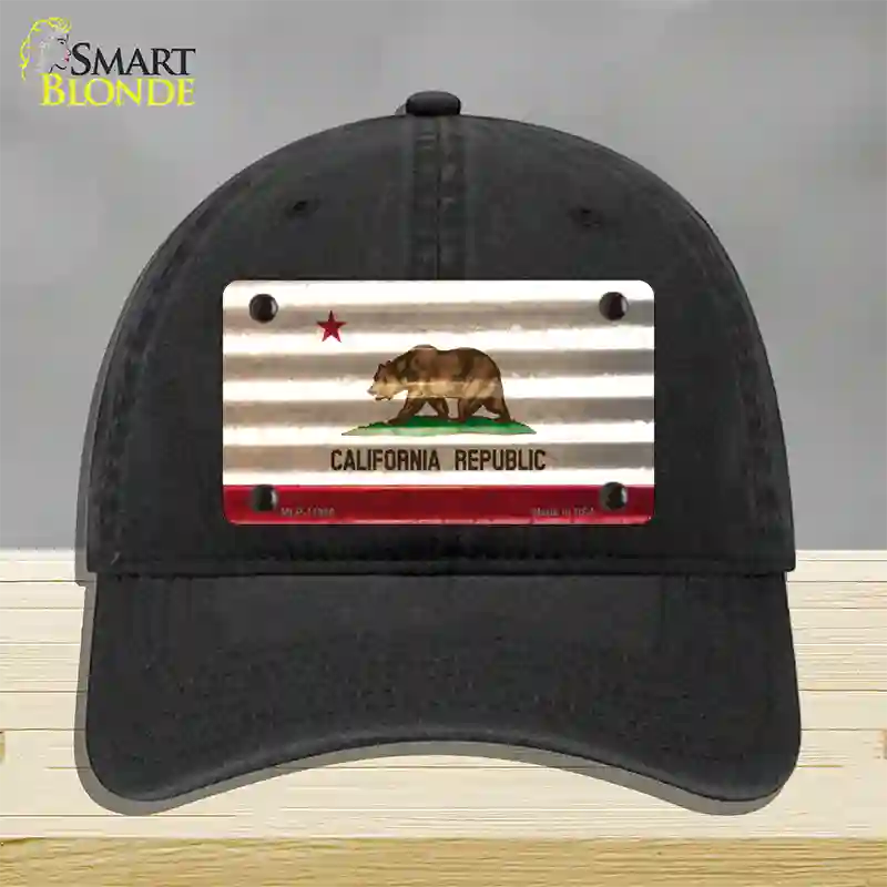 California Corrugated Flag Novelty License Plate Hat Unconstructed Cotton / Black