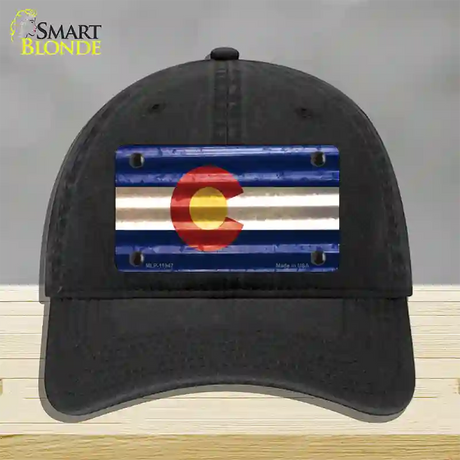 Colorado Corrugated Flag Novelty License Plate Hat Unconstructed Cotton / Black