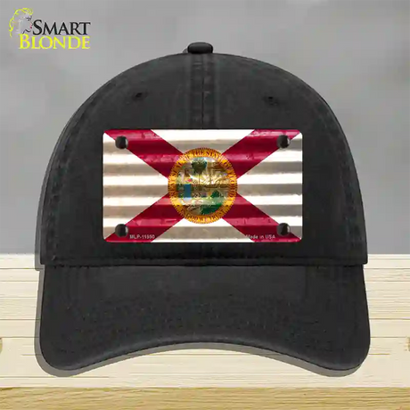 Florida Corrugated Flag Novelty License Plate Hat Unconstructed Cotton / Black