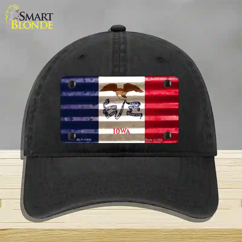 Iowa Corrugated Flag Novelty License Plate Hat Unconstructed Cotton / Black