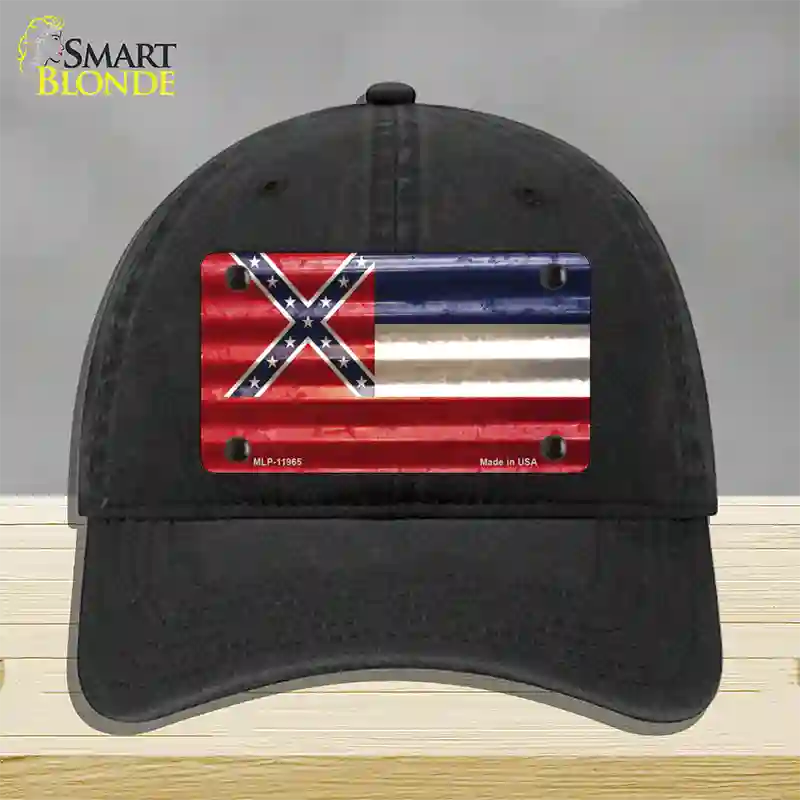 Mississippi Corrugated Flag Novelty License Plate Hat Unconstructed Cotton / Black