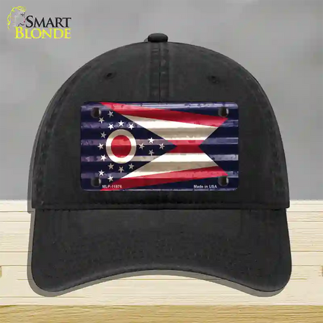 Ohio Corrugated Flag Novelty License Plate Hat Unconstructed Cotton / Black