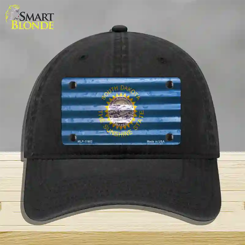 South Dakota Corrugated Flag Novelty License Plate Hat Unconstructed Cotton / Black