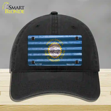 South Dakota Corrugated Flag Novelty License Plate Hat Unconstructed Cotton / Black