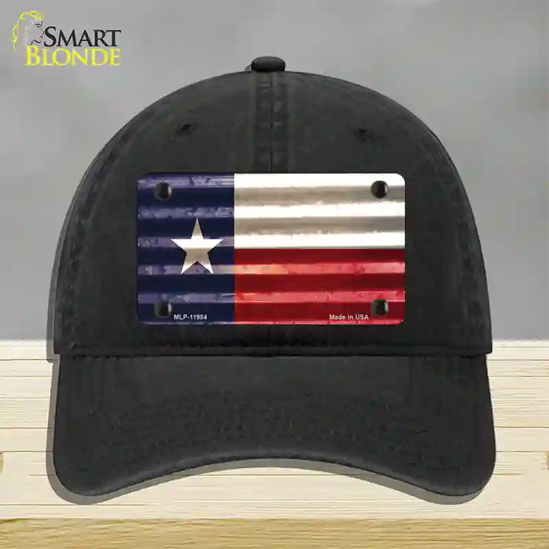 Texas Corrugated Flag Novelty License Plate Hat Unconstructed Cotton / Black