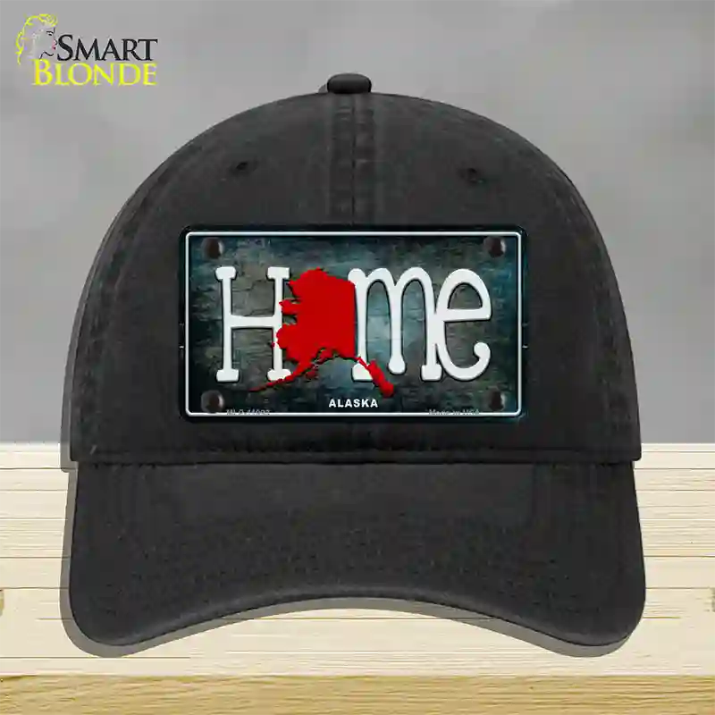 Alaska Home State Outline Novelty License Plate Hat Unconstructed Cotton / Black