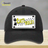 Cats Rule Novelty License Plate Hat Unconstructed Cotton / Black