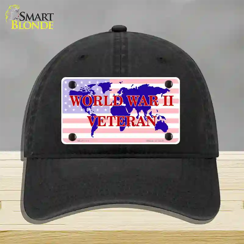 WW II Veteran Novelty License Plate Hat Unconstructed Cotton / Black