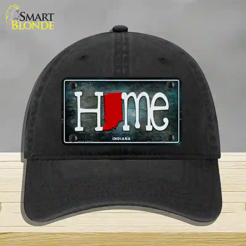 Indiana Home State Outline Novelty License Plate Hat Unconstructed Cotton / Black