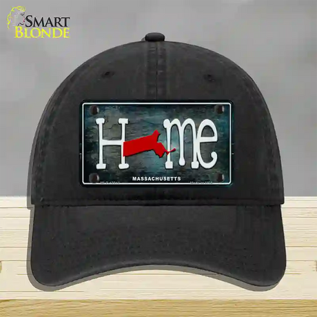 Massachusetts Home State Outline Novelty License Plate Hat Unconstructed Cotton / Black