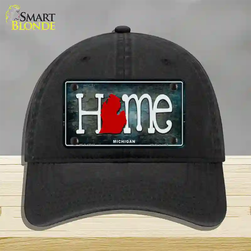 Michigan Home State Outline Novelty License Plate Hat Unconstructed Cotton / Black