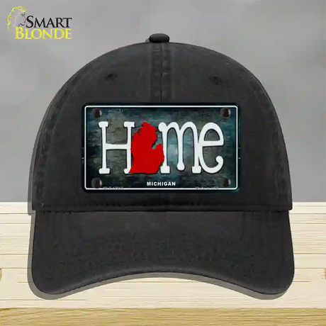 Michigan Home State Outline Novelty License Plate Hat Unconstructed Cotton / Black