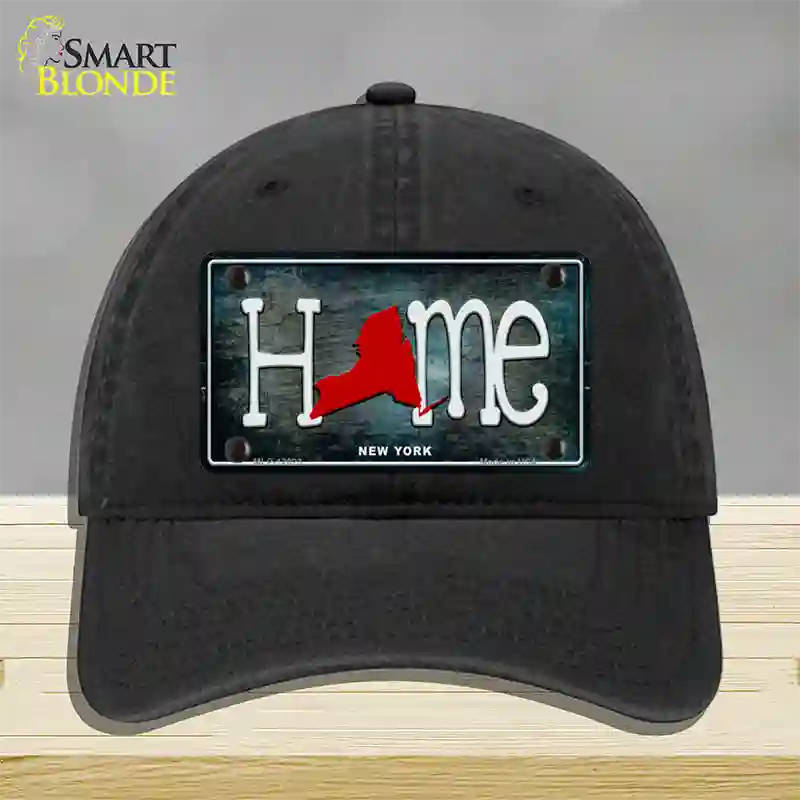 New York Home State Outline Novelty License Plate Hat Unconstructed Cotton / Black