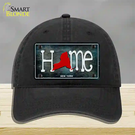 New York Home State Outline Novelty License Plate Hat Unconstructed Cotton / Black