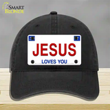 Jesus Loves You Novelty License Plate Hat Unconstructed Cotton / Black