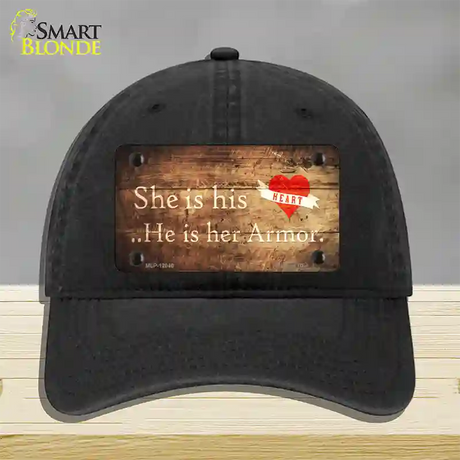 His Heart Her Armor Novelty License Plate Hat Unconstructed Cotton / Black