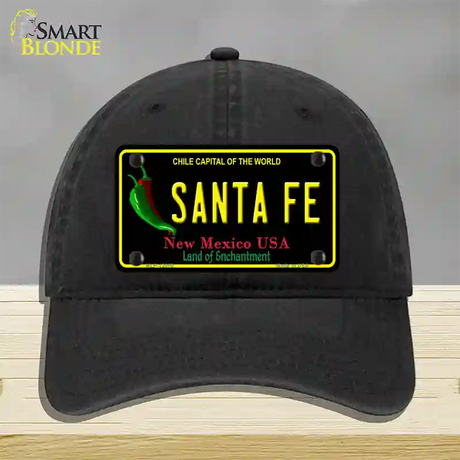 Santa Fe Black New Mexico Novelty License Plate Hat Unconstructed Cotton / Black