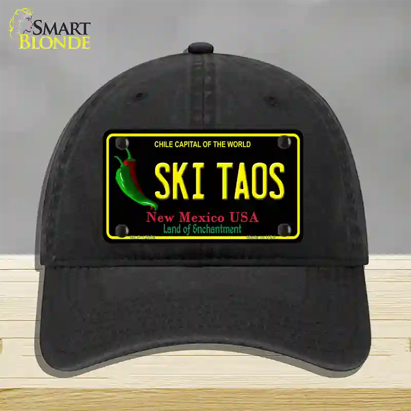 Ski Taos Black New Mexico Novelty License Plate Hat Unconstructed Cotton / Black