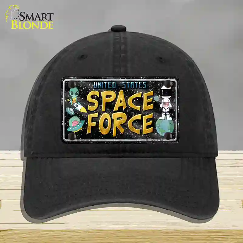 Space Force Novelty License Plate Hat Unconstructed Cotton / Black