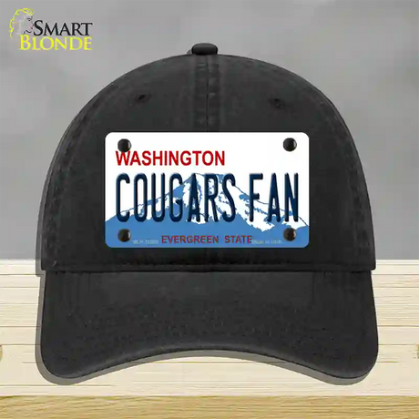 Washington Cougars Fan Novelty License Plate Hat Unconstructed Cotton / Black