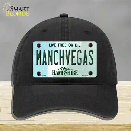 Manchvegas New Hampshire State Novelty License Plate Hat Unconstructed Cotton / Black