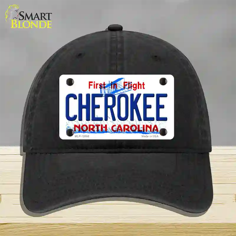 Cherokee North Carolina State Novelty License Plate Hat Unconstructed Cotton / Black