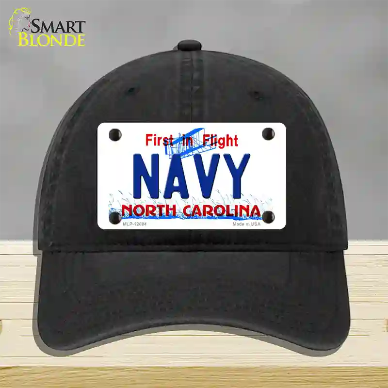 Navy North Carolina State Novelty License Plate Hat Unconstructed Cotton / Black