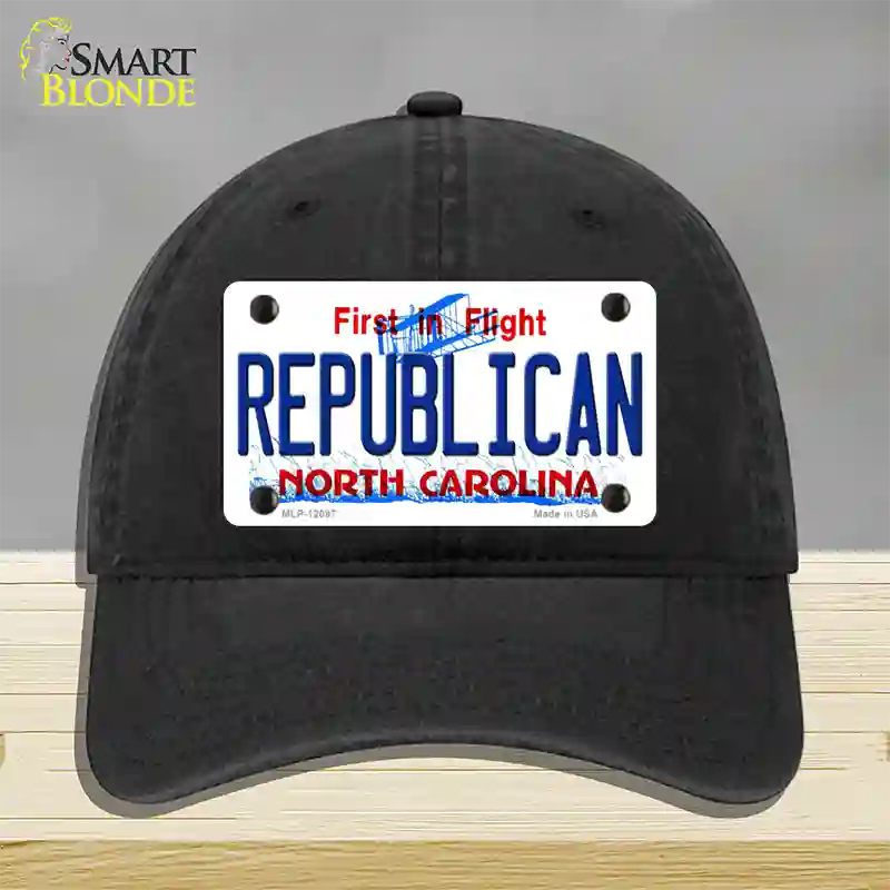 Republican North Carolina State Novelty License Plate Hat Unconstructed Cotton / Black