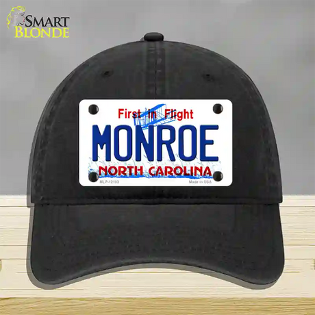 Monroe North Carolina State Novelty License Plate Hat Unconstructed Cotton / Black