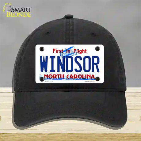 Windsor North Carolina State Novelty License Plate Hat Unconstructed Cotton / Black