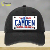 Camden North Carolina State Novelty License Plate Hat Unconstructed Cotton / Black