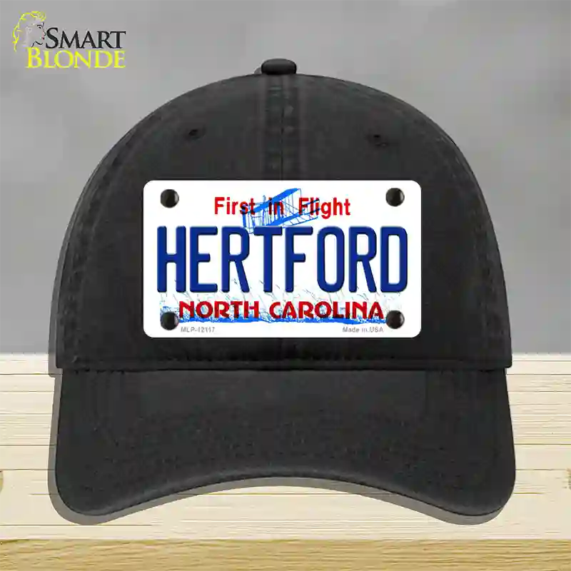 Hertford North Carolina State Novelty License Plate Hat Unconstructed Cotton / Black