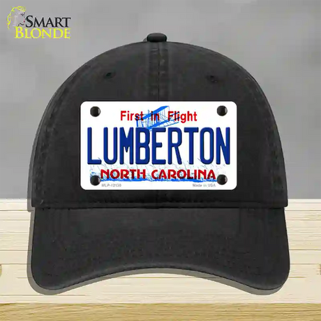 Lumberton North Carolina State Novelty License Plate Hat Unconstructed Cotton / Black