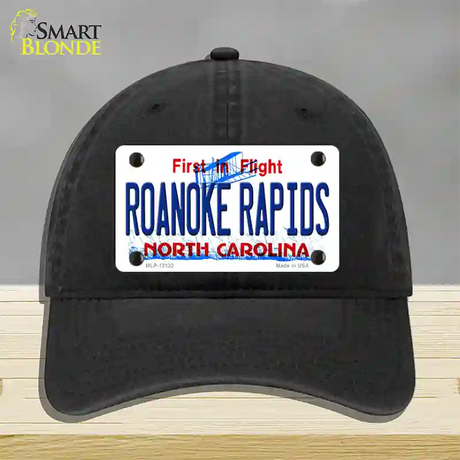 Roanoke Rapids North Carolina State Novelty License Plate Hat Unconstructed Cotton / Black