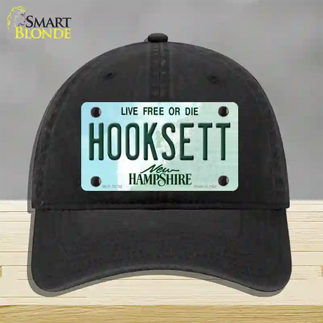 Hooksett New Hampshire Novelty License Plate Hat Unconstructed Cotton / Black