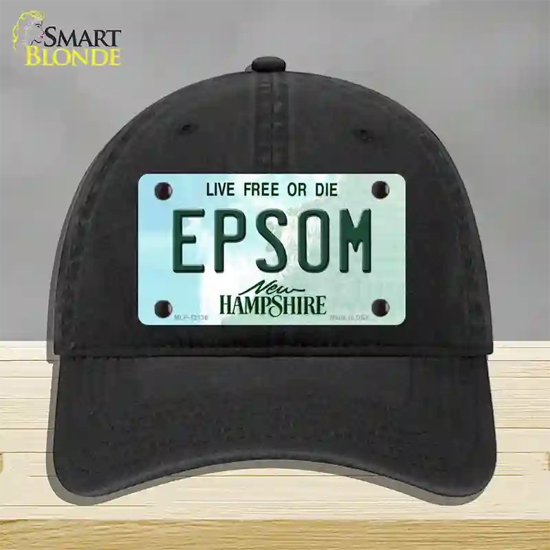 Epsom New Hampshire Novelty License Plate Hat Unconstructed Cotton / Black