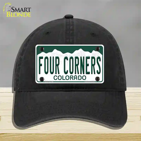 Four Corners Colorado Novelty License Plate Hat Unconstructed Cotton / Black