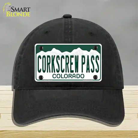 Corkscrew Pass Colorado Novelty License Plate Hat Unconstructed Cotton / Black